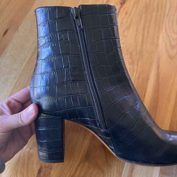 Sezane Lea Ankle Leather Boots in Black Crocodile Size 39 US 8 - Picture 10 of 14